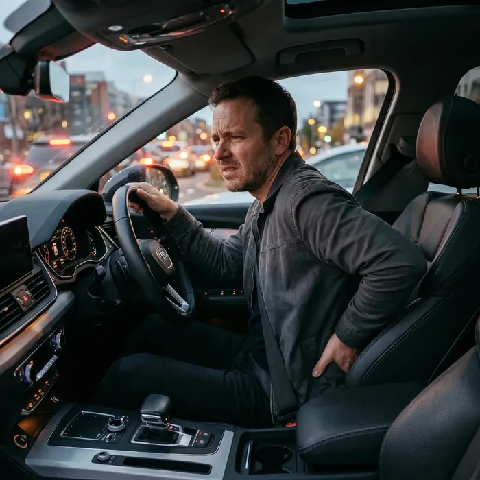 Man driving experiencing back discomfort