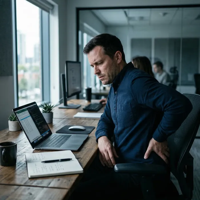 Man working at desk with back pain